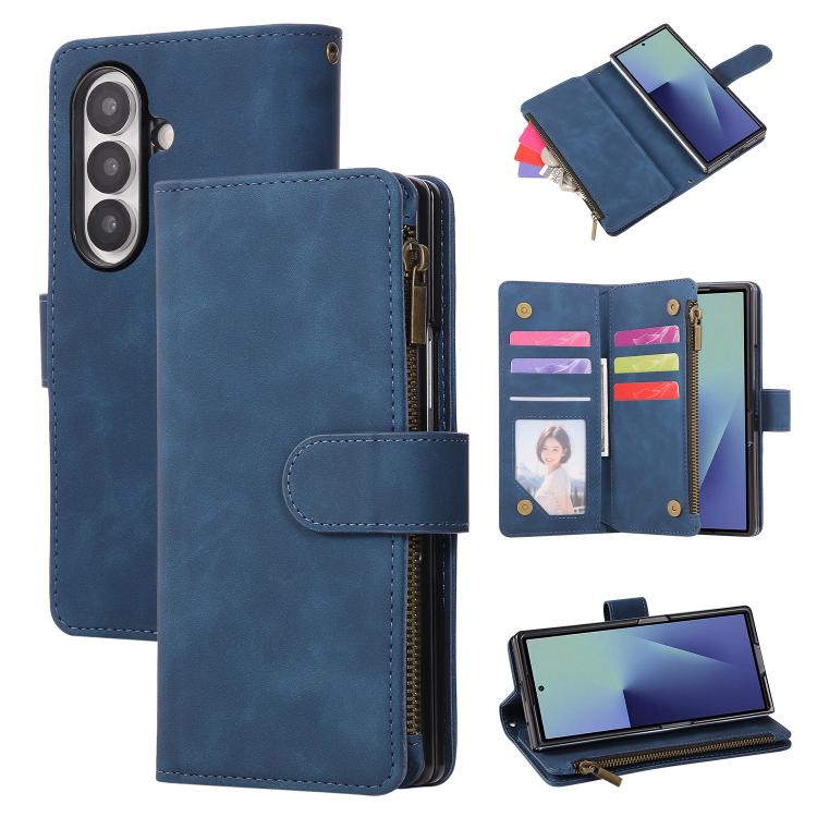 Portafoglio multifunzionale in pelle satinata con cerniera per Galaxy Z Fold8