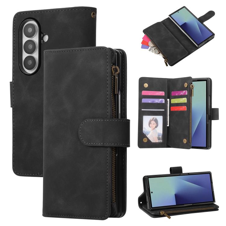 Portafoglio multifunzionale in pelle satinata con cerniera per Galaxy Z Fold8