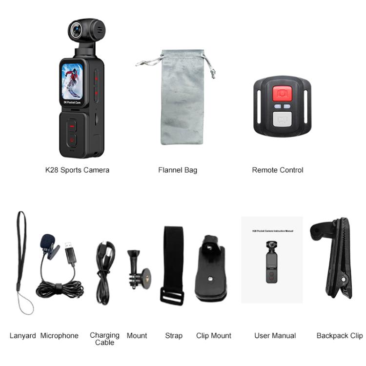 Videocamera stabilizzata K28 con schermo IPS da 1,69 pollici, registrazione video in alta definizione 5K.