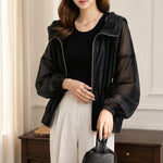 Cappotto donna leggero con cappuccio e protezione solare