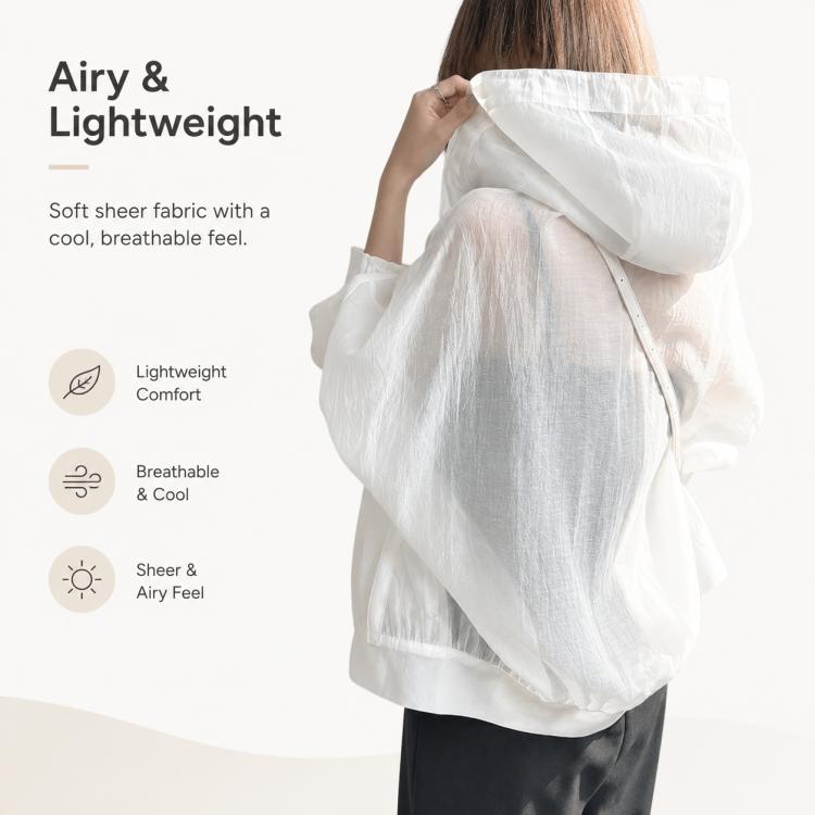 Cappotto donna leggero con cappuccio e protezione solare