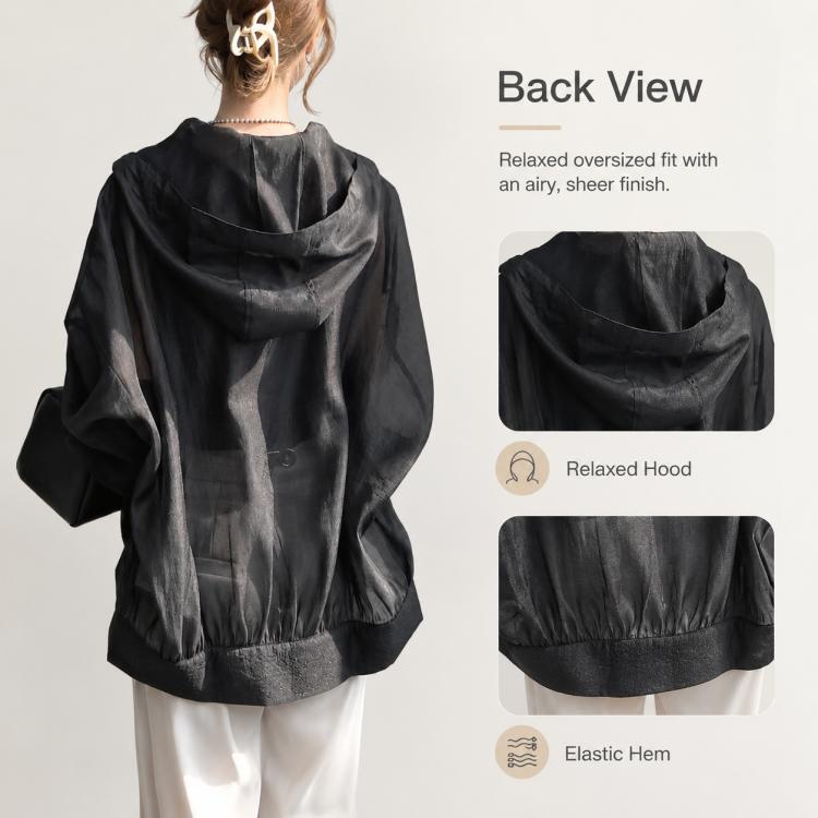 Cappotto donna leggero con cappuccio e protezione solare