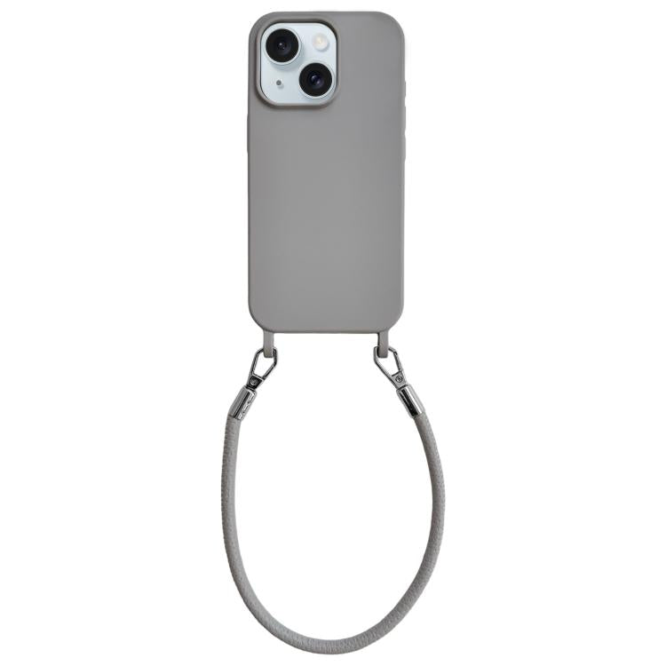 Custodia silicone antiurto con cordino per iPhone 15 Plus