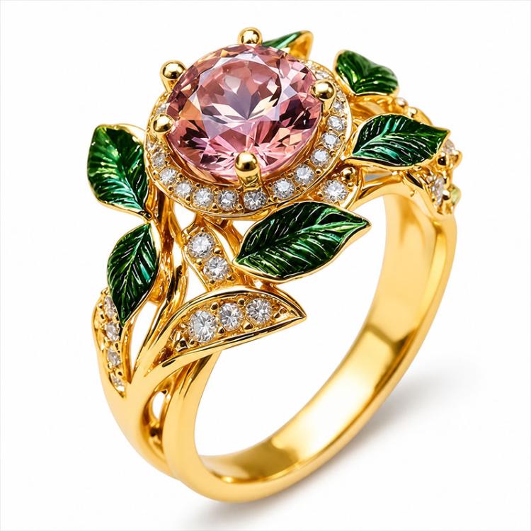 Anello donna con fiore e gemma rosa numero 8