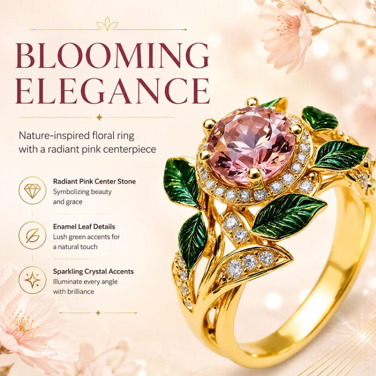Anello donna con fiore e gemma rosa numero 8