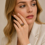 Anello donna con fiore e gemma rosa numero 8