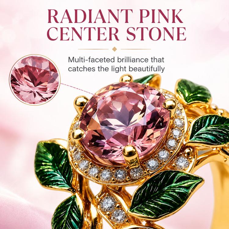 Anello donna con fiore e gemma rosa numero 8