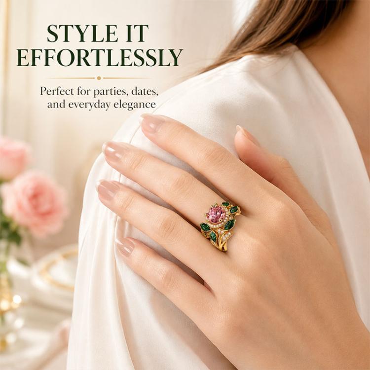 Anello donna con fiore e gemma rosa numero 8