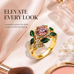 Anello donna con fiore e gemma rosa numero 8