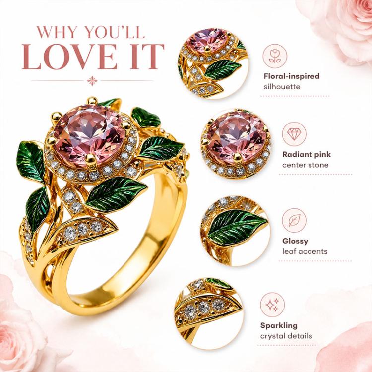 Anello donna con fiore e gemma rosa numero 8