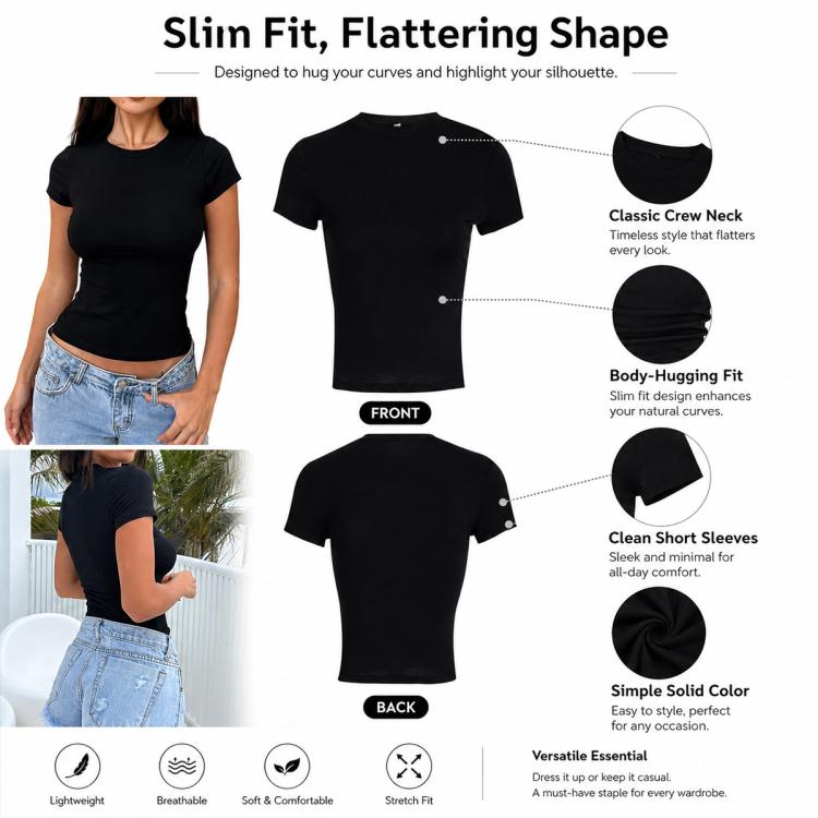 T-shirt slim fit Y2K colore puro M