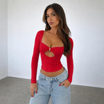 T-shirt maniche lunghe aderente stile Y2K in viscosa