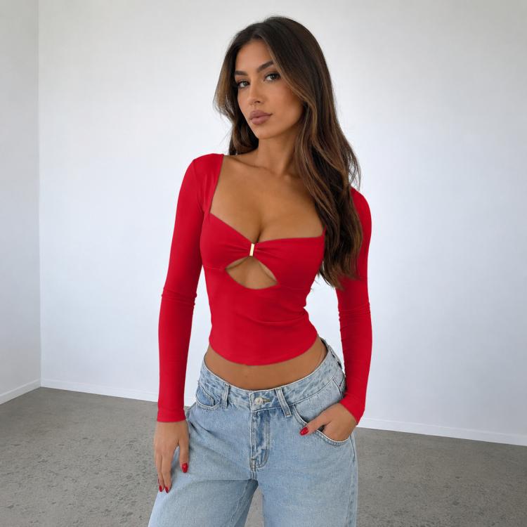 T-shirt maniche lunghe aderente stile Y2K in viscosa
