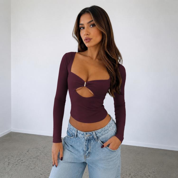 T-shirt maniche lunghe aderente stile Y2K in viscosa