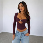 T-shirt maniche lunghe aderente stile Y2K in viscosa
