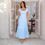 Abito donna elegante tinta unita maniche a sbuffo