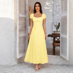 Abito donna elegante tinta unita maniche a sbuffo