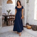Abito donna elegante tinta unita maniche a sbuffo