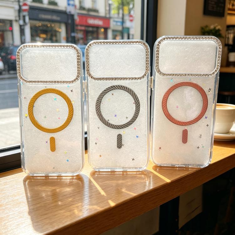 Custodia magnetica glitterata per iPhone 14 e 15