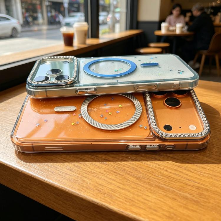 Custodia magnetica glitterata per iPhone 14 e 15