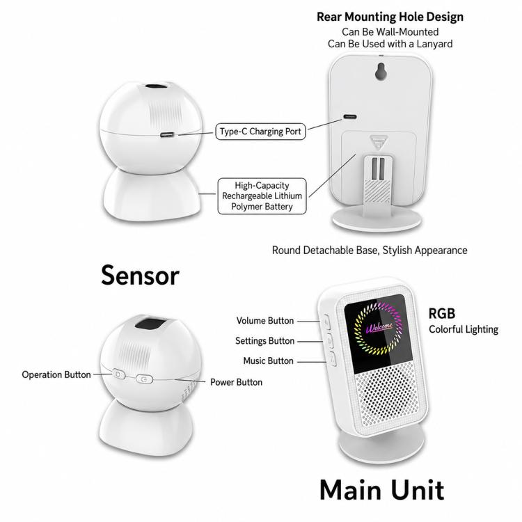 Campanello wireless doppio vetro con sensore magnetico ricaricabi