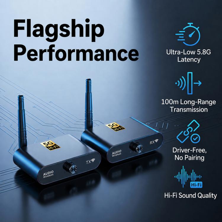 Kit trasmettitore e ricevitore audio wireless AU5810 a 5,8 GHz, supporta la trasmissione fino a 100 m.
