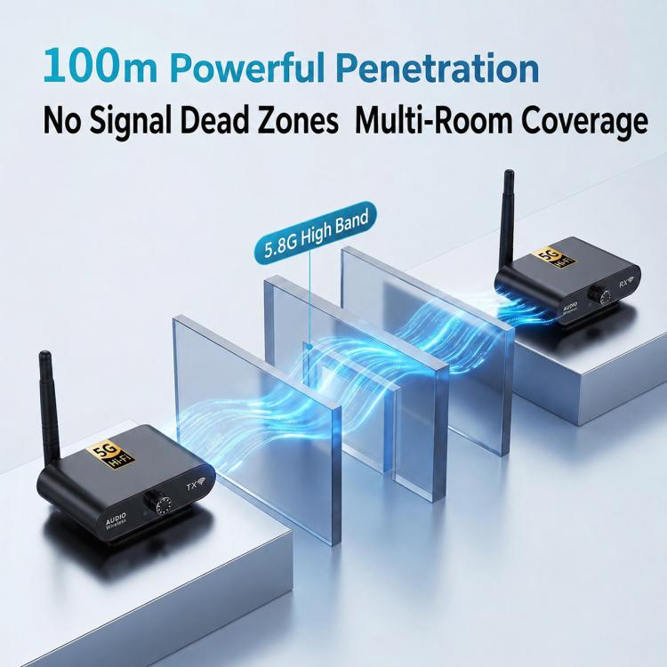 Kit trasmettitore e ricevitore audio wireless AU5810 a 5,8 GHz, supporta la trasmissione fino a 100 m.