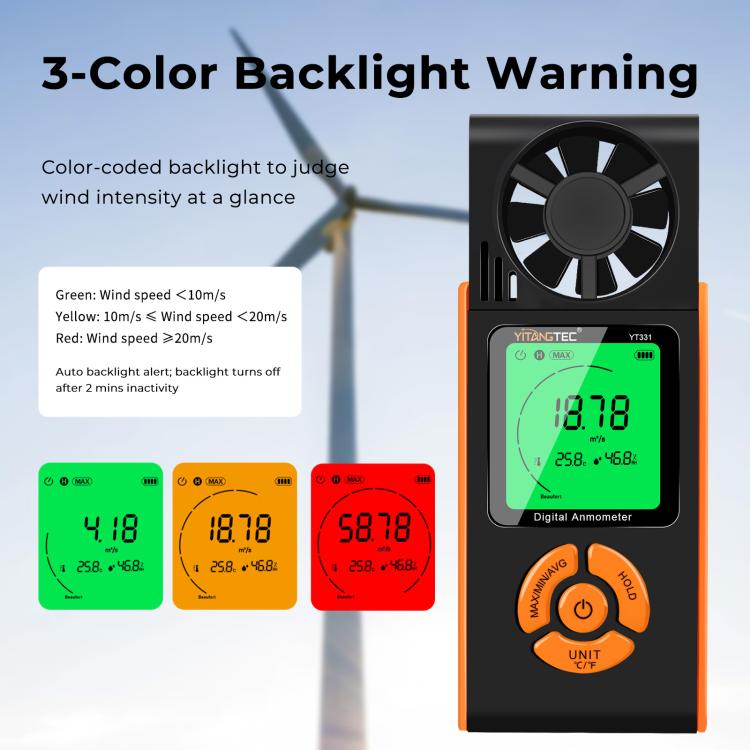 Anemometro digitale YT331 con schermo retroilluminato