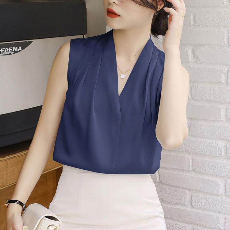 Camicetta donna in raso con scollo a V maniche lunghe