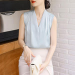 Camicetta donna in raso con scollo a V maniche lunghe