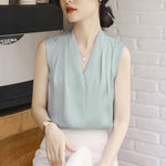 Camicetta donna in raso con scollo a V maniche lunghe