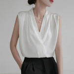 Camicetta donna in raso con scollo a V, L e XL