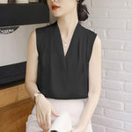 Camicetta donna in raso con scollo a V, L e XL