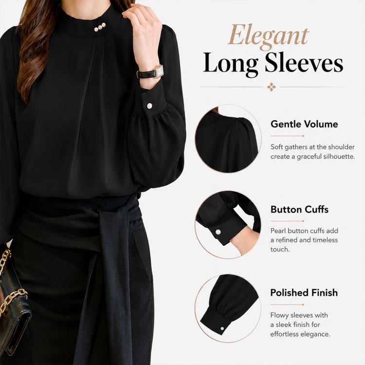 Camicetta donna chiffon maniche lunghe collo alto XXL