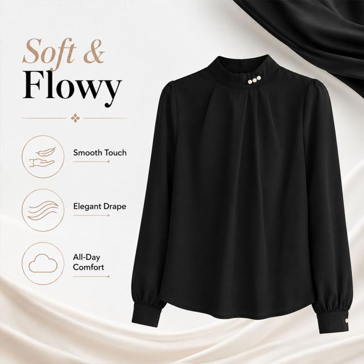 Camicetta donna chiffon maniche lunghe collo alto XXL