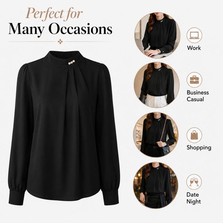 Camicetta donna chiffon maniche lunghe collo alto XXL