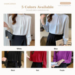 Camicetta donna chiffon maniche lunghe collo alto XXL