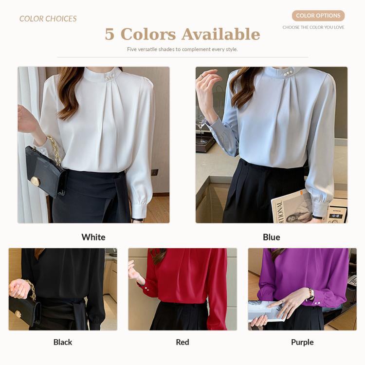Camicetta donna chiffon maniche lunghe collo alto XXL