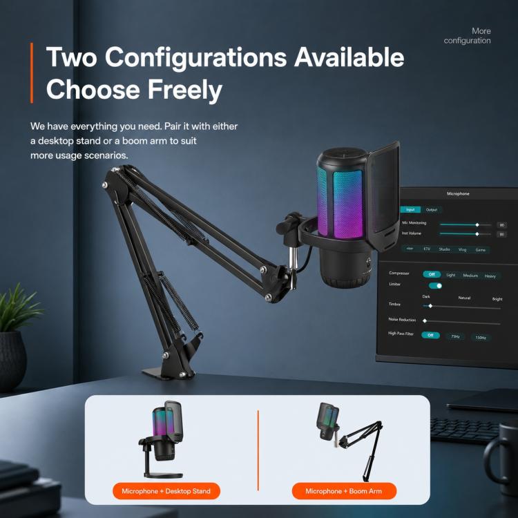 APK005 Microfono a condensatore da tavolo con riduzione intelligente del rumore tramite IA, APK005 Desktop Microphone