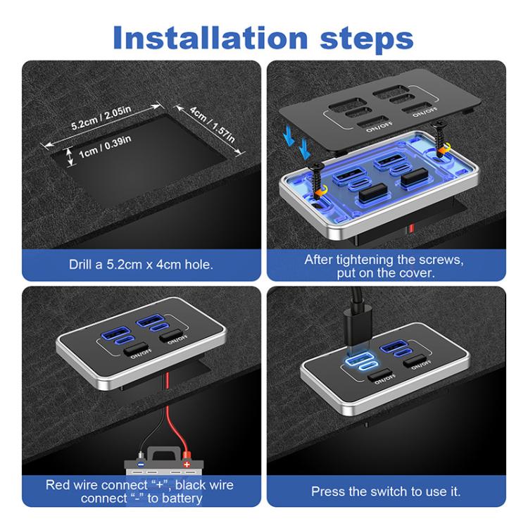 Caricabatterie da auto USB-C a 4 porte per modifiche auto e ricarica rapida, 4 Ports