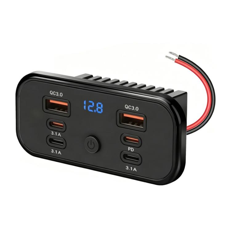 Modifica auto Caricabatterie da auto USB-C a ricarica rapida con voltmetro, Multi-Ports