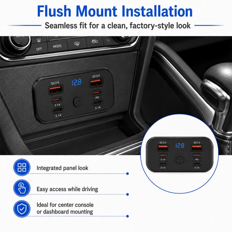 Modifica auto Caricabatterie da auto USB-C a ricarica rapida con voltmetro, Multi-Ports