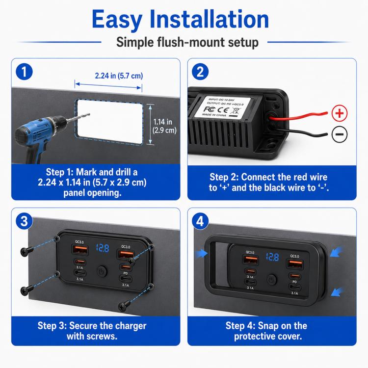 Modifica auto Caricabatterie da auto USB-C a ricarica rapida con voltmetro, Multi-Ports