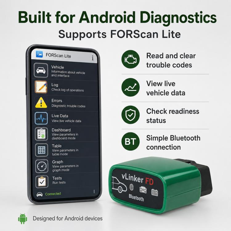 VLINKER FD V2.2 Scanner diagnostico auto Bluetooth 3.0