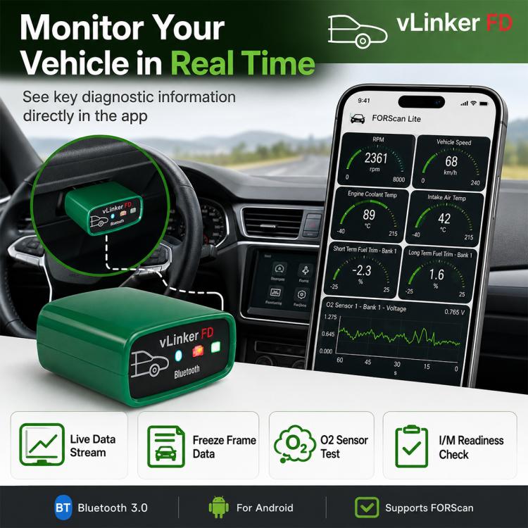 VLINKER FD V2.2 Scanner diagnostico auto Bluetooth 3.0