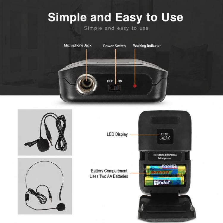 Microfono wireless VHF doppio canale E8 con headset e lavalier