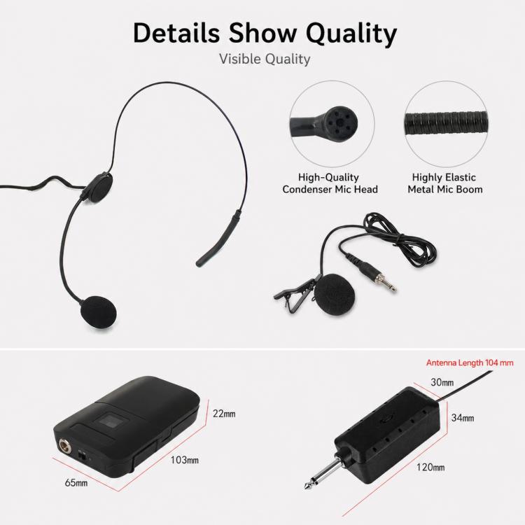 Microfono wireless VHF doppio canale E8 con headset e lavalier