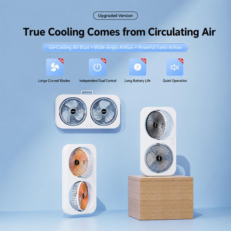 Ventilatore da tavolo doppia testa F8 con ricarica Type-C