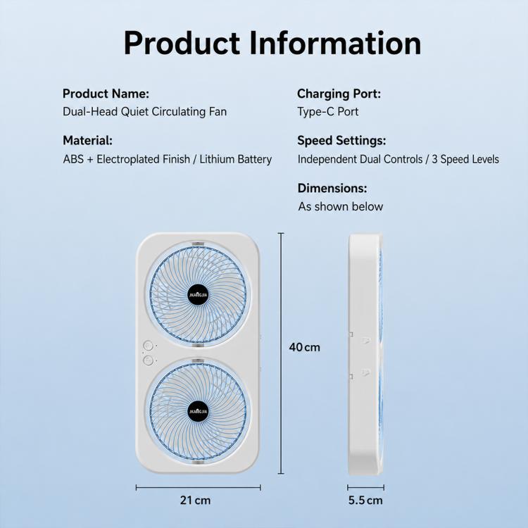 Ventilatore da tavolo doppia testa F8 con ricarica Type-C