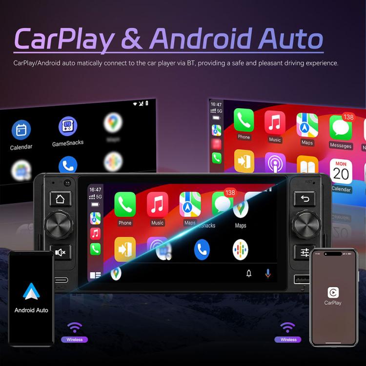 Console centrale auto 5 pollici Android 15 con CarPlay wireless